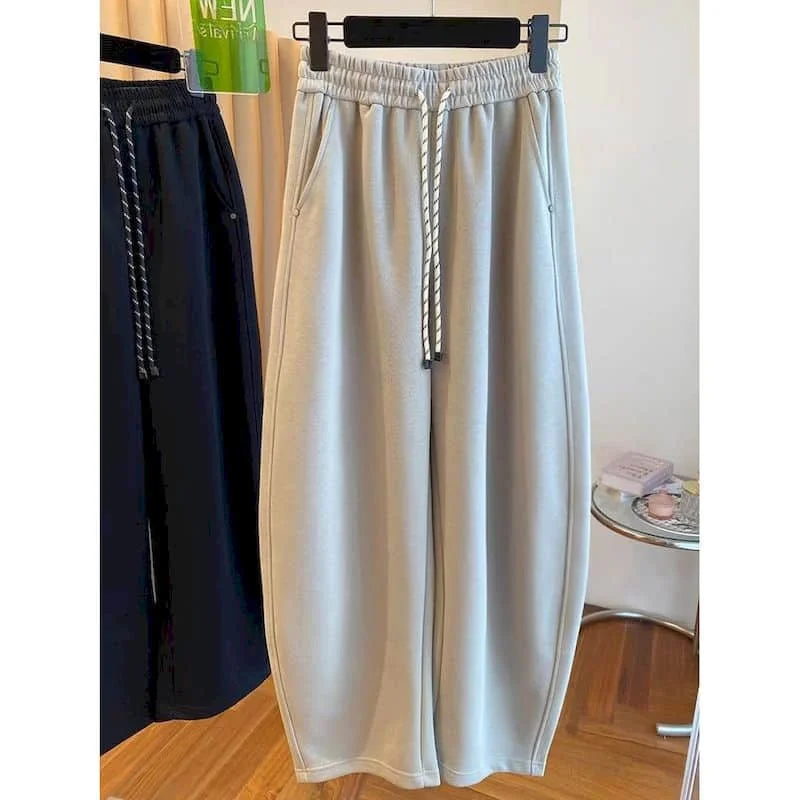 Straight Pants Solid Casual 2026 Autumn Winter Loose Korean Style Sweatpants Elastic Waist Drawstring Trousers Women Clothing
