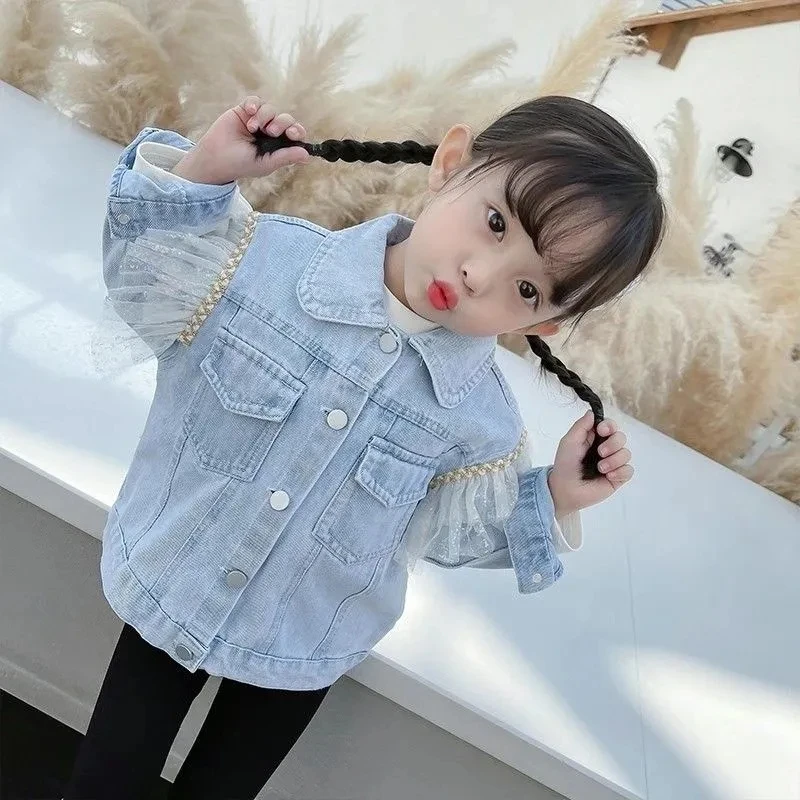 Toddler Baby Girl\'s Denim Jackets Kids Light Blue Soft Denim Coat for Girls Infant Girl Long Sleeve Outwear with Bow fits 1-8Y