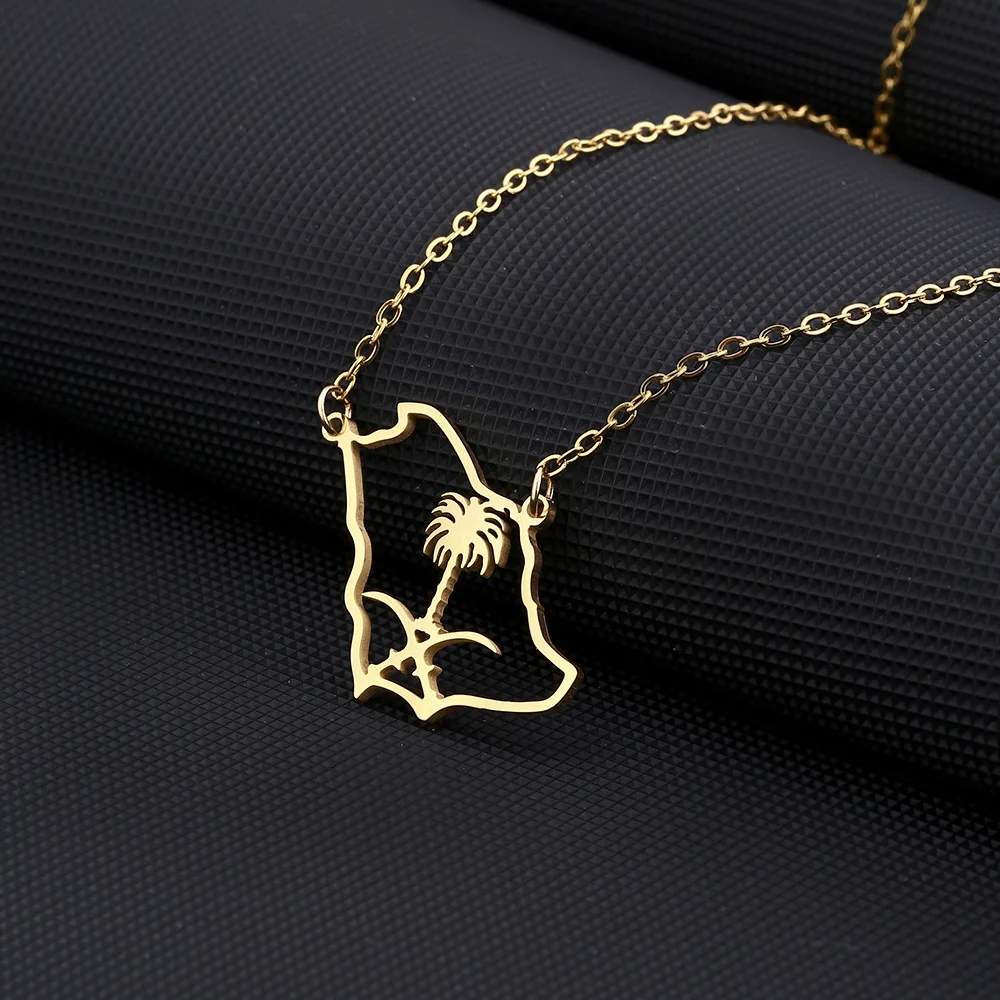 2024 new fashion stainless just Saudi Arabia map pendant necklace temperament everything collarbone chain birthday anniversary g