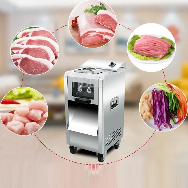 Cortador de carne eléctrico comercial completamente automático, filete de pollo, pechuga, carne fresca, rebanador de carne