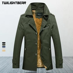 Winter Fleece Men's Trench Coat Oversized Windbreaker Solid Thicken Business Casual Trench Men Clothing Outerwear 5XL