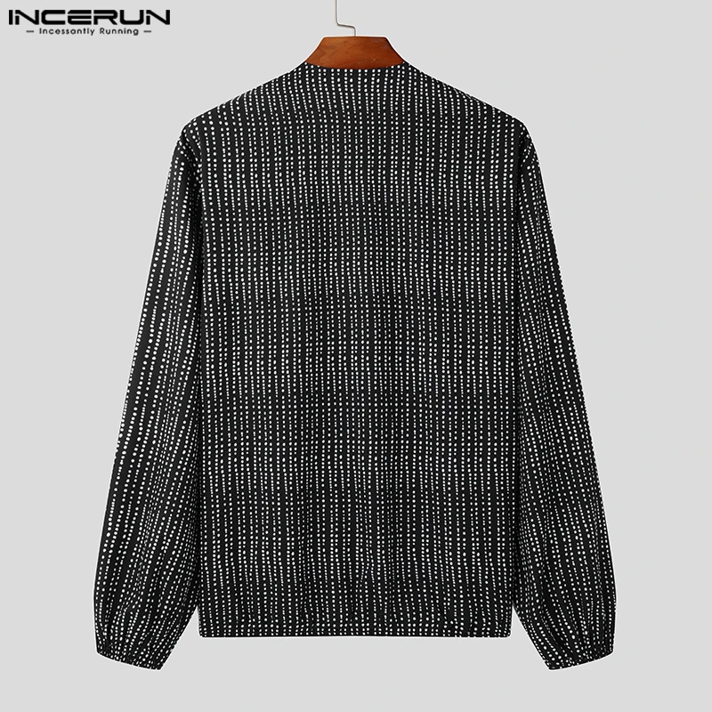 INCERUN Handsome New Men Tops 2024 Deep V-neck Polka Dot Design Cardigan Shirts Casual Streetwear Male Long Sleeved Blouse S-5XL