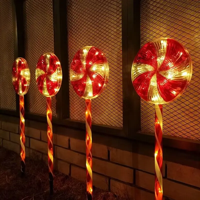 

LED Candy Cane Pathway Outdoors Solar Lights 8Modes Waterproof Lamps Lollipop String For Christmas New Year Holiday Party Decors