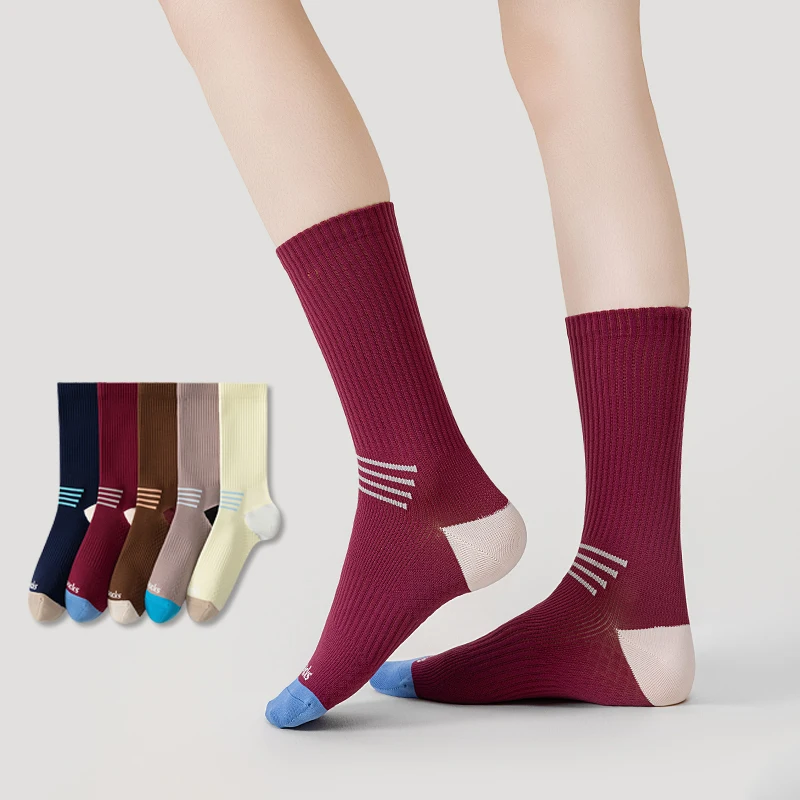 New Women Socks Long Mixed-color Fashion Girls Compression Socks Breathable Elastic Casual Colored Sports Socks Female Comfort