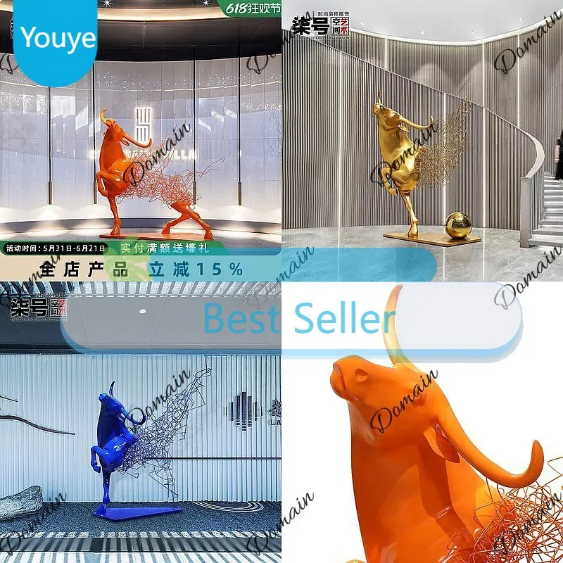 Jo Abstract Ox Sculpture Large Floor Decoration Art For Hotel Lobby Sales Office New Year Welcome