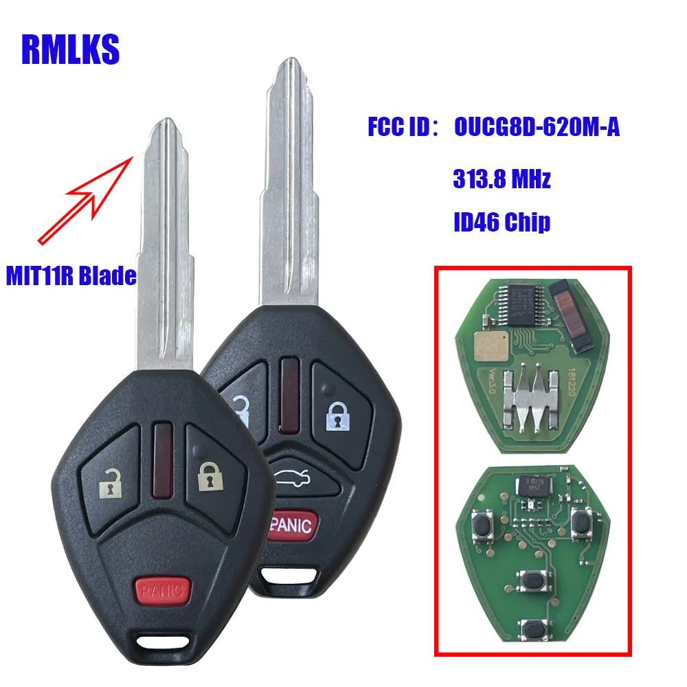 

Remote Control Car Key With 3 4 Buttons 313.8MHz ID46 Chip for Mitsubishi Galant Eclipse 2007-2012 Fob FCC# OUCG8D-620M-A