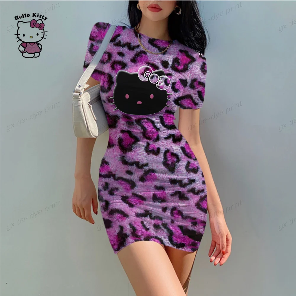 Hello Kitty Sexy Strakke Geplooide Taille Mini Rok Pittige Meisje Slim Fit Jurk Bodycon Dames Tank Top Cortos Party