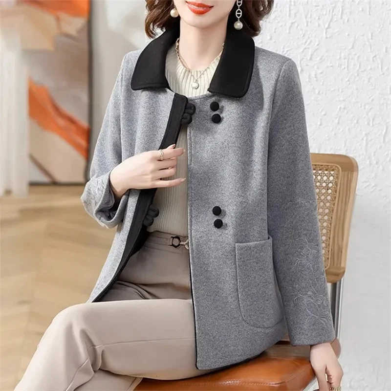 2024 New Mother's Woolen Jacket Spring Autumn Elegant Noble Short Outwear Middle-aged Elderly Women Casual Thicken Wool Coat 5XL