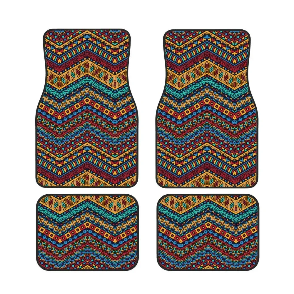 Colorful African Ethnic Tribal Geometric Car Waterproof Rubber Car Mats 4PCS Car Floor Carpets Rugs Non-Slip Auto Foot Mats