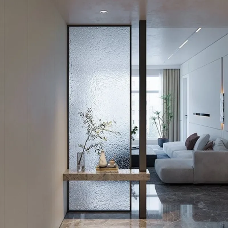 Modern Water Pattern Glass Screen Aluminum Alloy Partition for Living Room Entrance Blocking Washbasin Area Simple Style