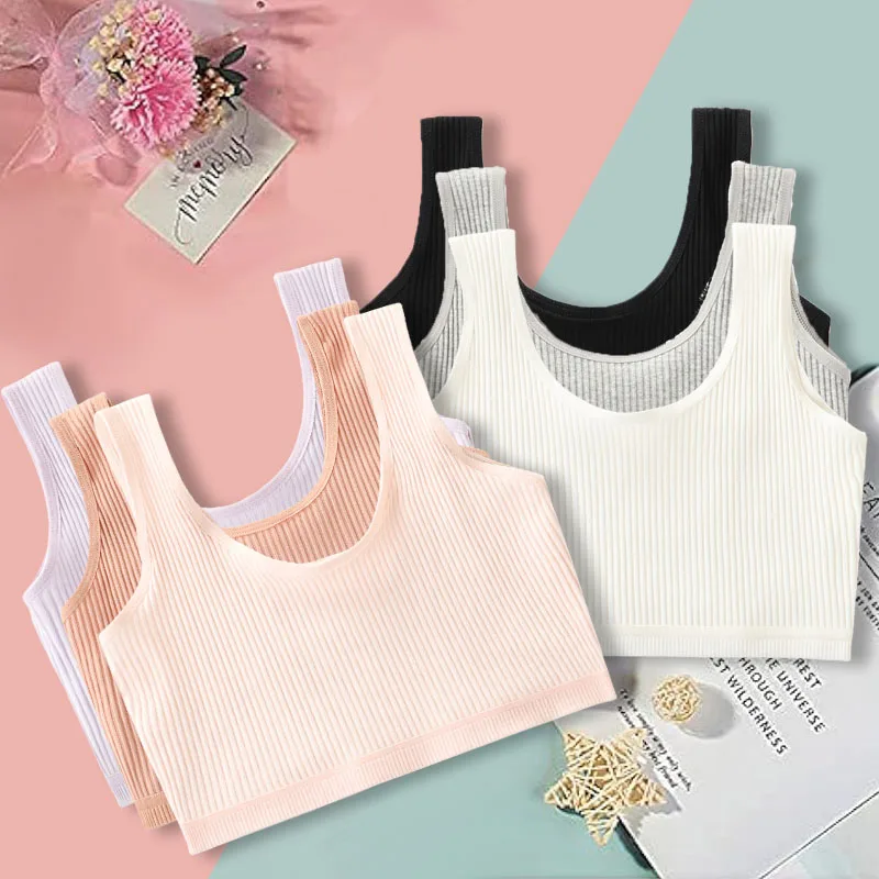 4-Pack Cotton Girls Training Bra Soft Developmental Girls Sports Bras Dance Brassiere Solid Kids Tank Tops Children Underwear