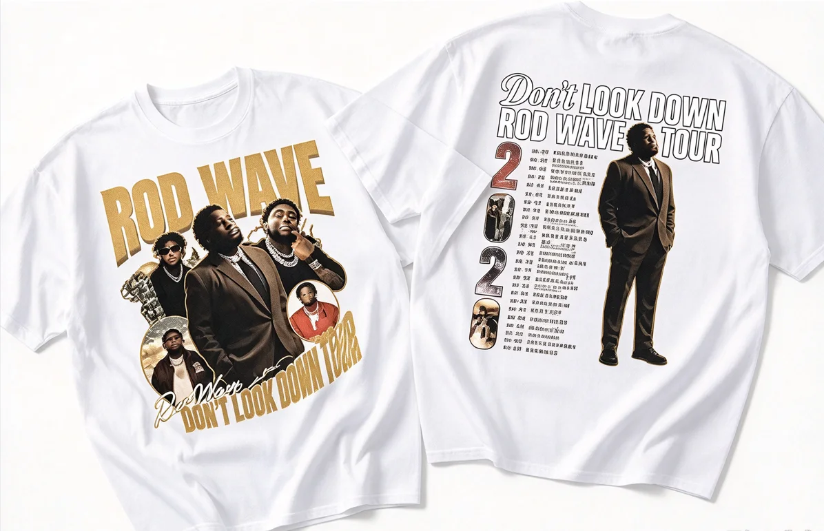 Rod Wave T-Shirt Unisex Double Sided Graphic Tee Don't Look Down Tour 2026 Retro Hip Hop Rapper Concert Merch Casual Cotton Tops