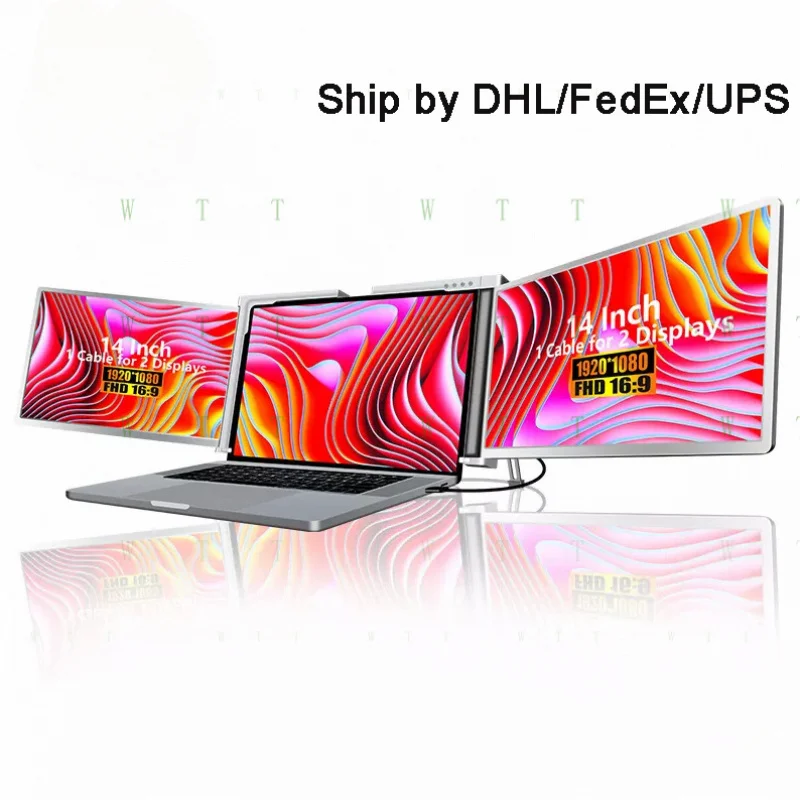 

TTT 14'' 1080P Triple Dual Monitor One Cable Connect Laptop Screen Extender Display