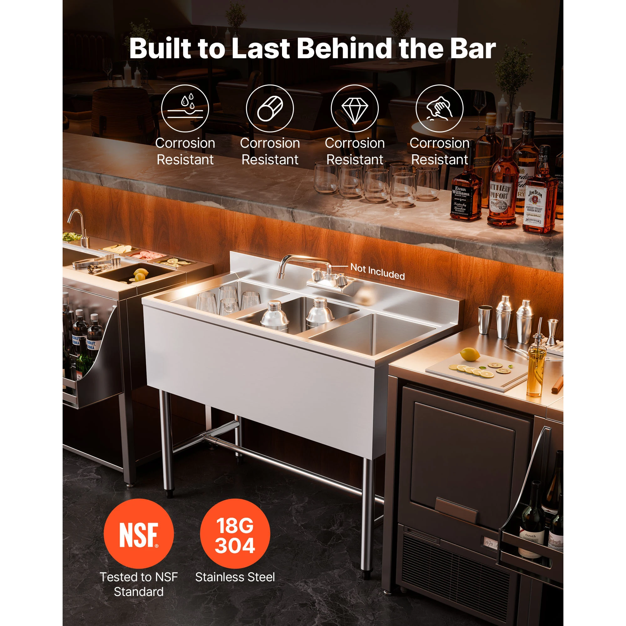 VEVOR Évier de Cuisine à 3 Cuv - Commercial Kitchen Backsplash avis et prix