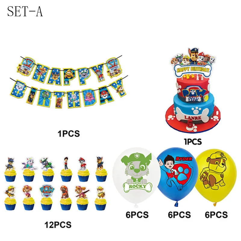 PAW Patrol Theme Birthday Party Anime Action Figure Image Banners Cake Topper Balloon Baby Shower Kids Disposable Supplies Event