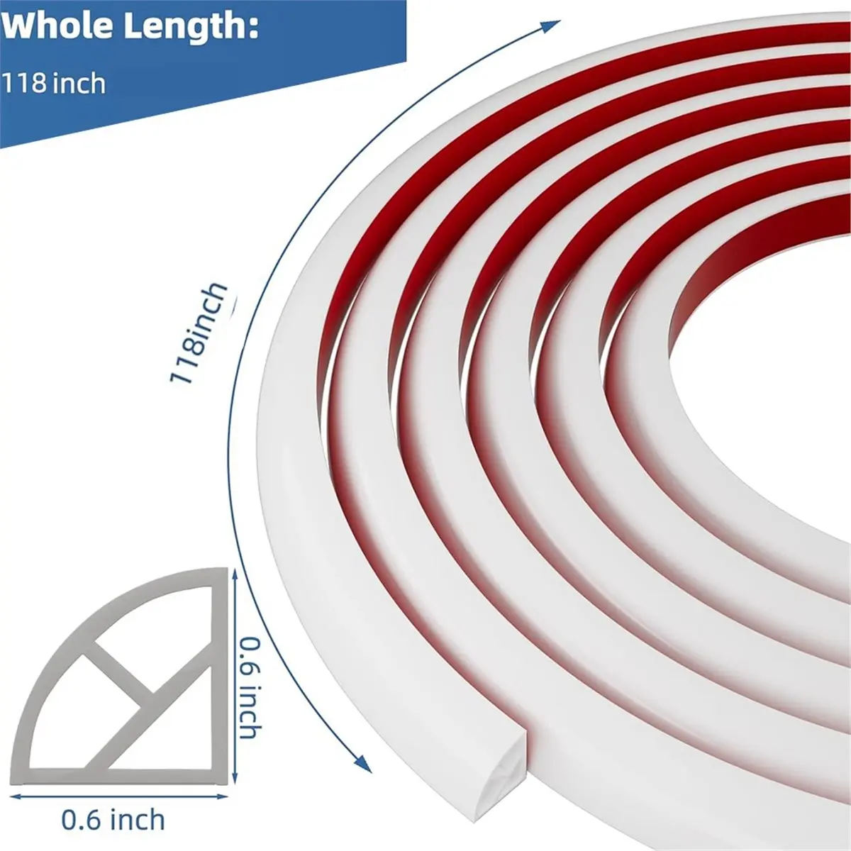 유연한 쿼터 라운드 몰딩, 구부릴 수 있는 몰딩 트림, 바닥, 욕조, 캐비닛용 접착식 실리콘 고무 엣지 트림