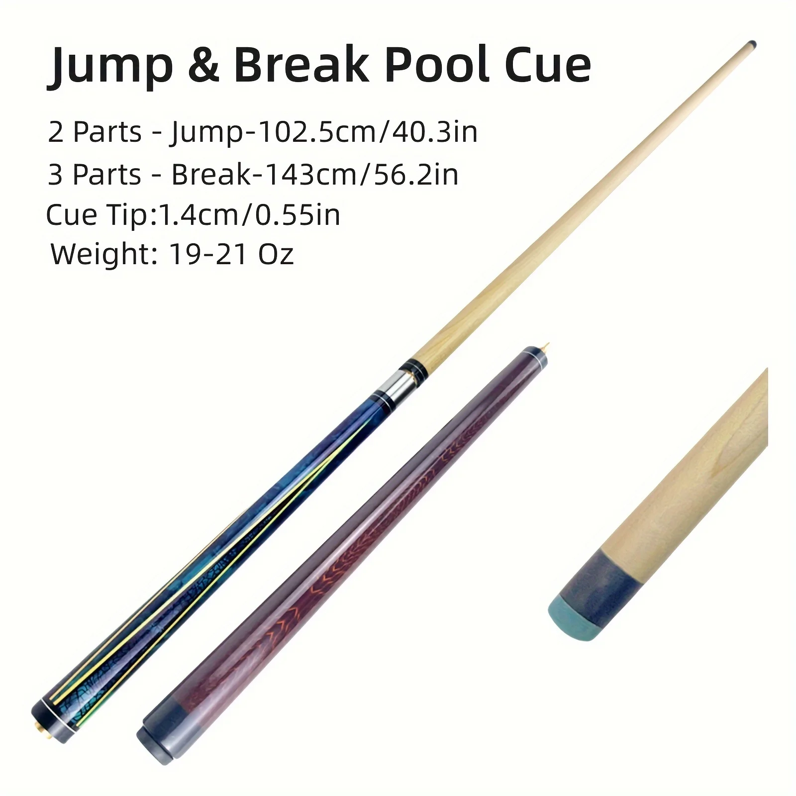 

1pc 3 Section Billiard Cue, Maple Break Jump Combo Cue, Break Jump Cue with 14mm Crystal Tip
