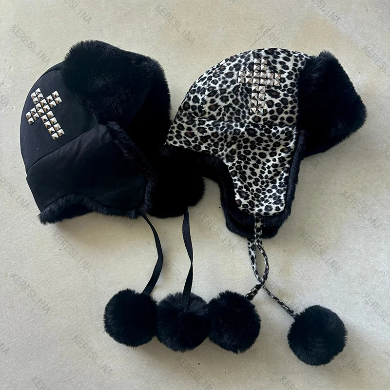 European and American street fashion trendy and versatile plush Lei Feng hat autumn/winter Y2k vintage Gothic style Lei Feng hat