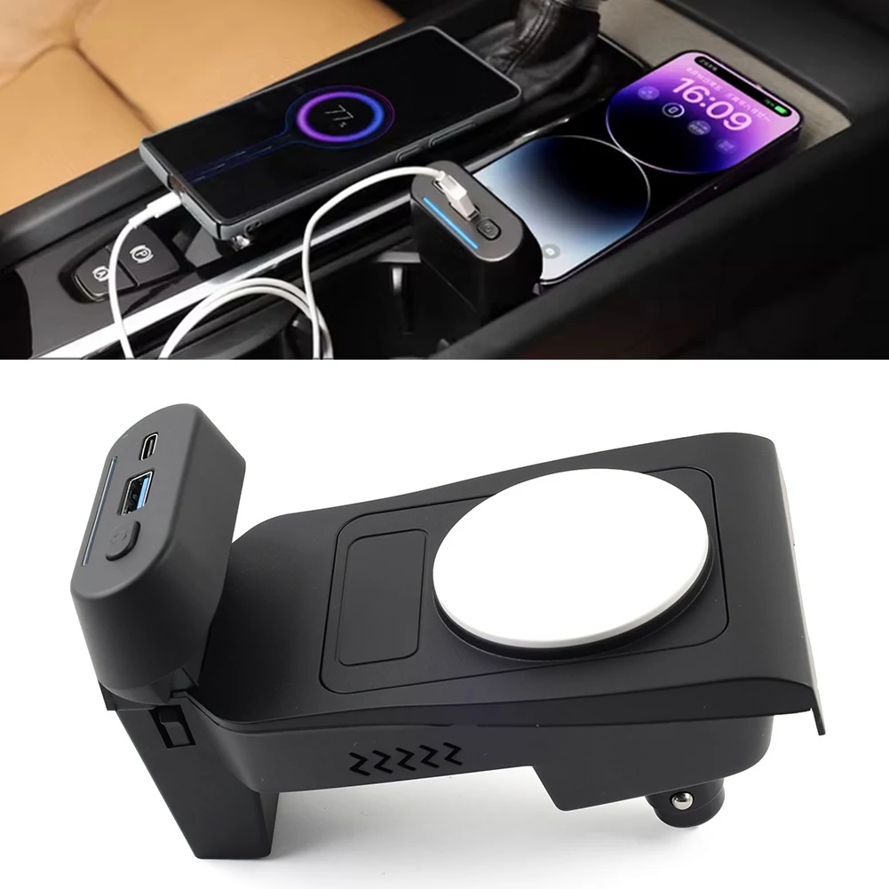 Car Wireless Phone Charger Panel Pad Holder Mat LHD For Volvo XC90 XC60 S90 V60 S60 15-2023 ABS Black