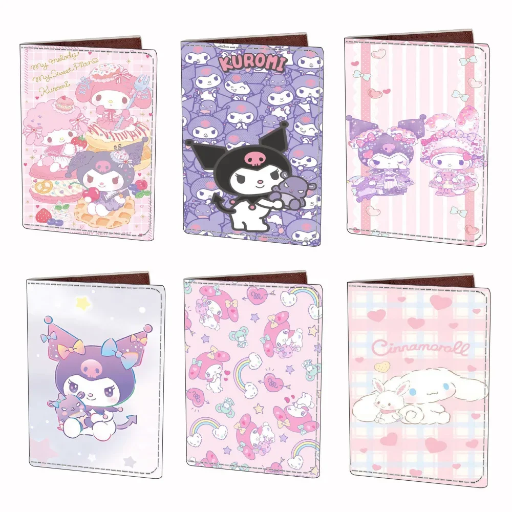 

New Sanrio Passport Cover Hello Kitty Melody Kulomi Cartoons Print PU Protective Case Portable ID Travel Credential Card Holder