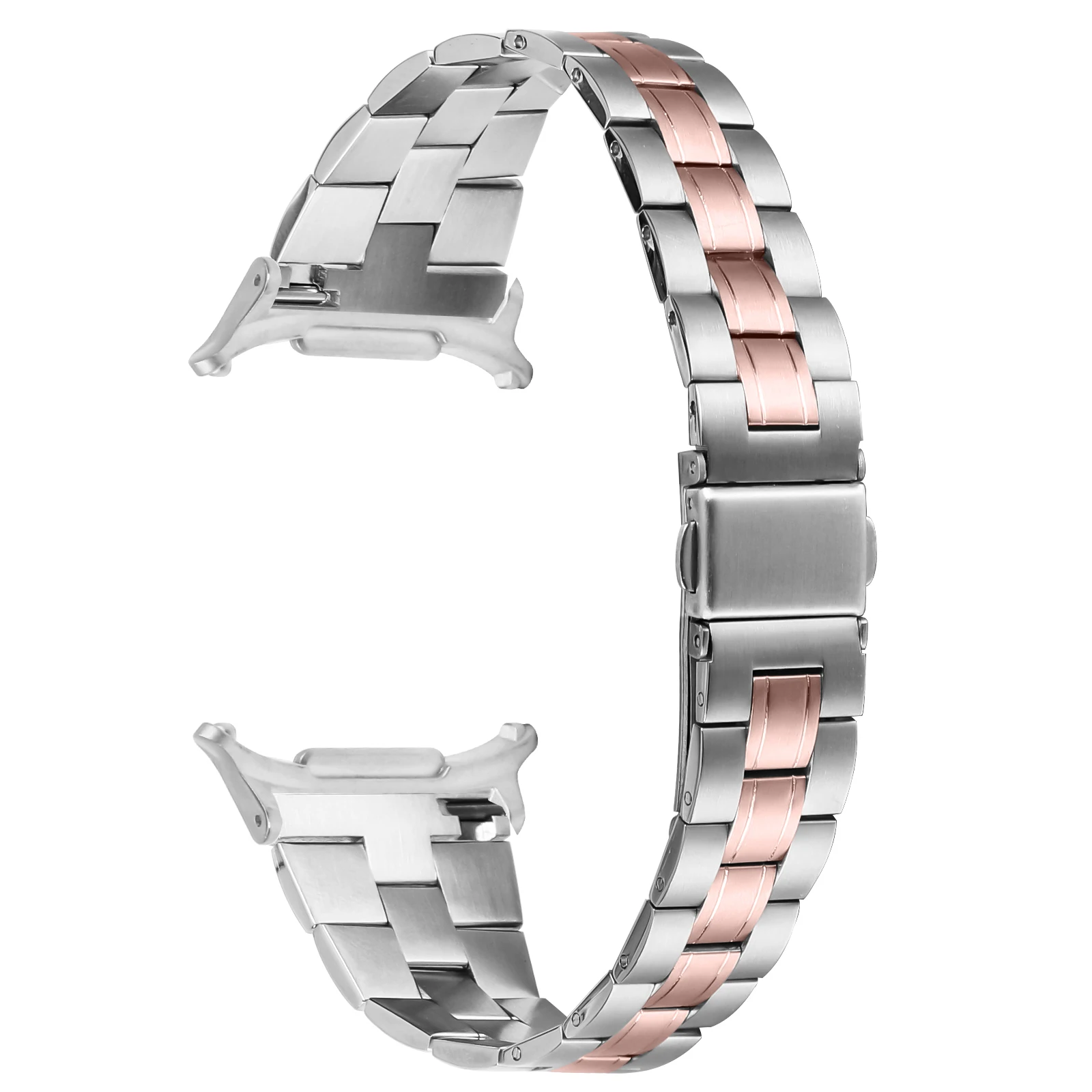 

For Samsung Galaxy Watch Ultra 47mm Slim Watch Band Dressy Stainless Steel Watch Strap - Silver / Pink Gold