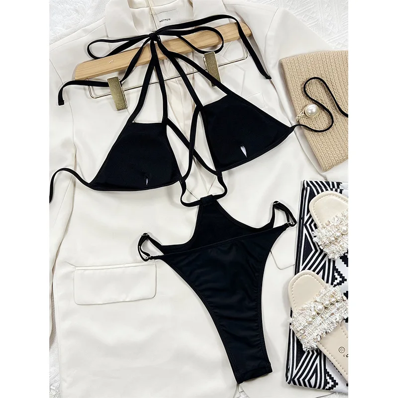 

2023, сексуальный купальник-монокини с глубоким V-образным вырезом, женский ажурный купальник, однотонное трансграничное новое поступление, бикини