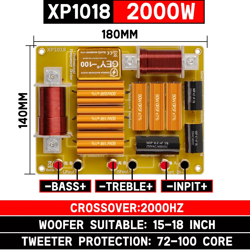 2000W bidirektion aler Hochleistungs-Frequenz teiler ein Hoch-und ein Niedrig kreuz filter 1800Hz. Einzelne 12.15,18 Zoll. Ktv, singen. Hif