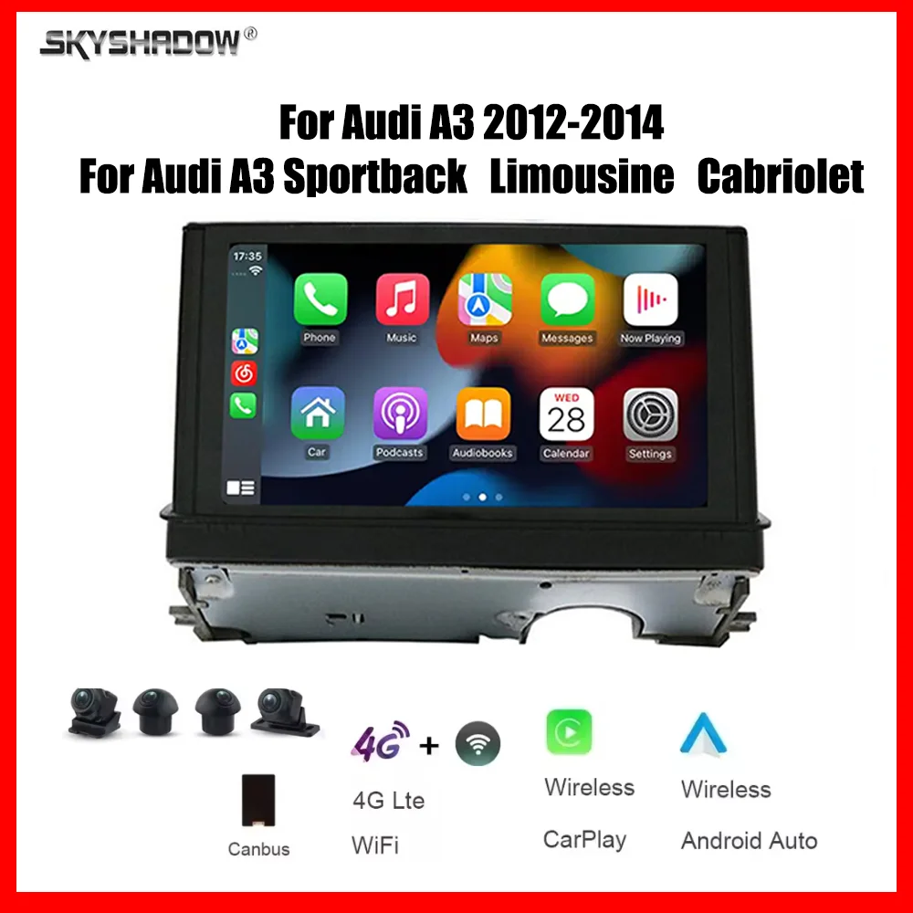 

7-дюймовый мультимедийный проигрыватель для автомобиля с CarPlay, Android, Bluetooth, GPS-навигацией и радио для Audi A3 Sportback, Limousine, Cabriolet 2012-2014 годов