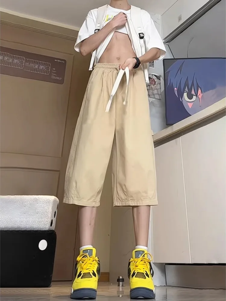 

Casual Khaki Men's Seven-Foot Pants Summer Leisure Loose Teenagers orts Casual Loose Small Size Eight Pants