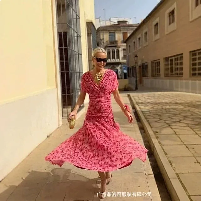 

V Neck Chiffon Dress Dresses for Women Spring Summer Flowy Maxi Dress Party Evening Dress