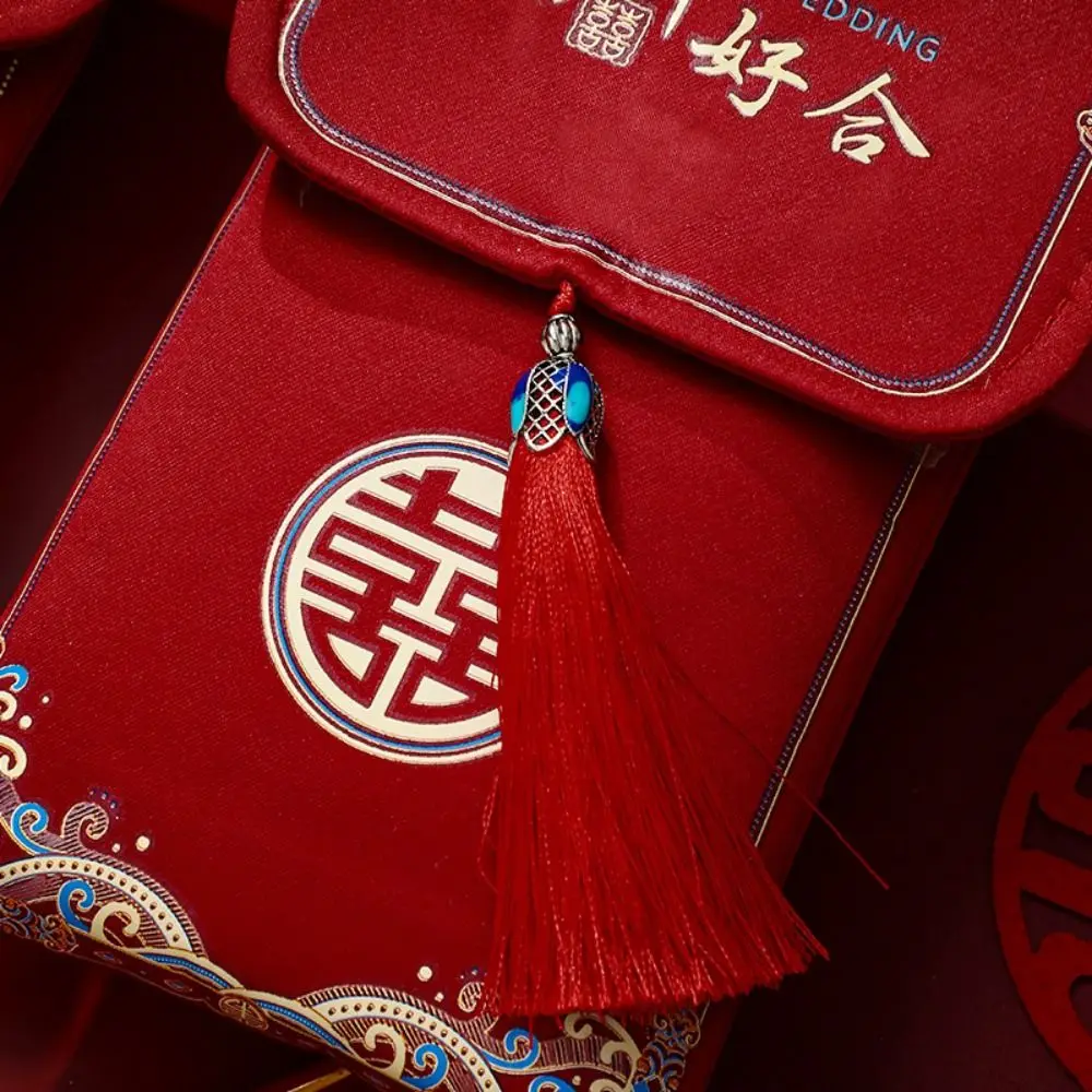 Multiple Patterns 2024 Money Pocket Chinese Best Wishes Embroidery Red Envelope Tassel Design Money Bags Wedding Birthday