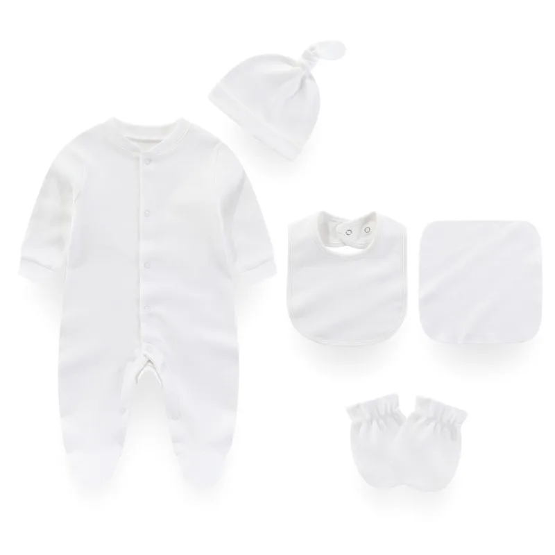 Newborn Cotton Baby Girl Clothes Sets Solid Color Pajamas 5 Pieces Baby Boy Clothes Unisex Autumn Romper 0-12M Spring