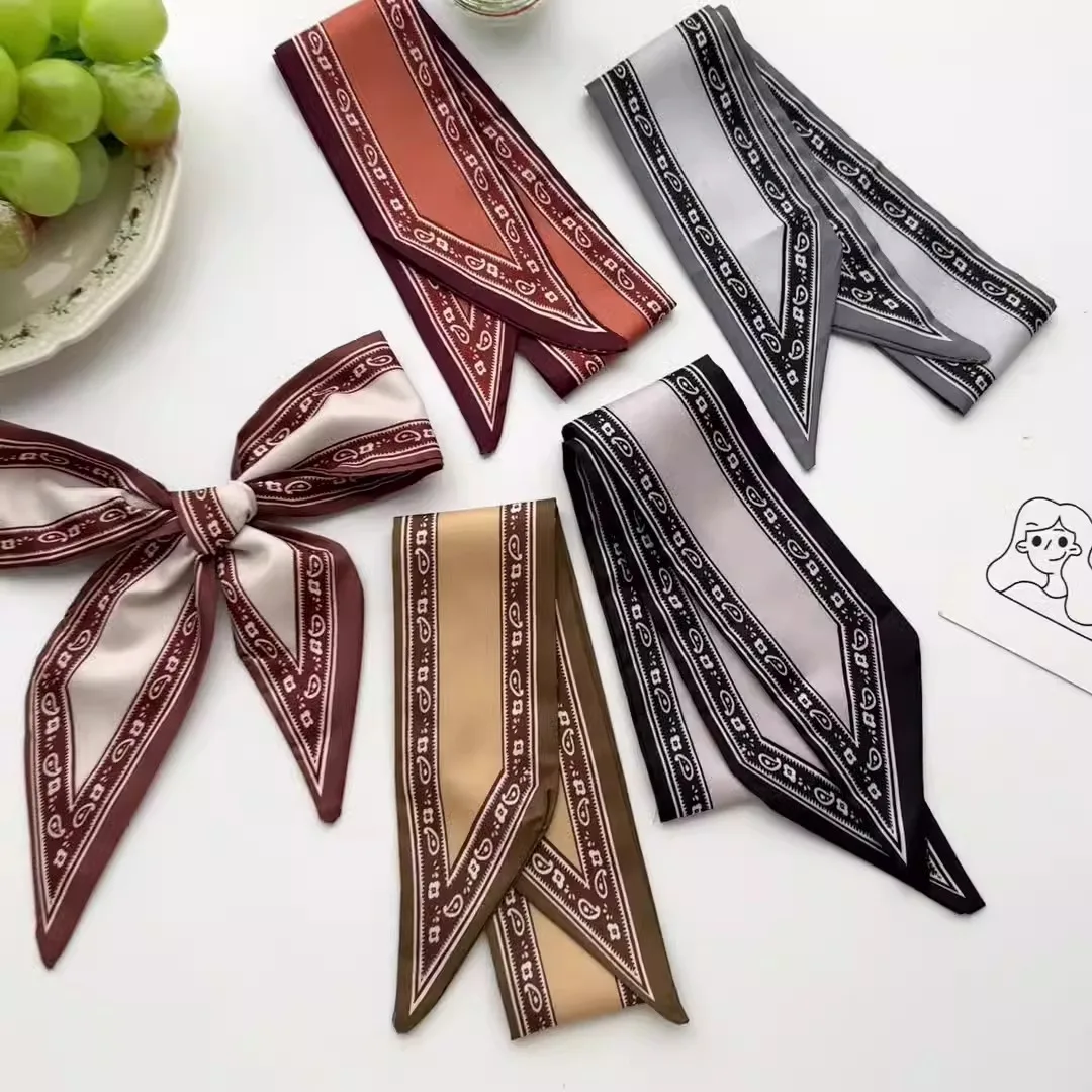 Small Scarf Women's Spring and Summer Korean Version Versatile Hair Tie Bag Solid Color Cashew Flower Scarf