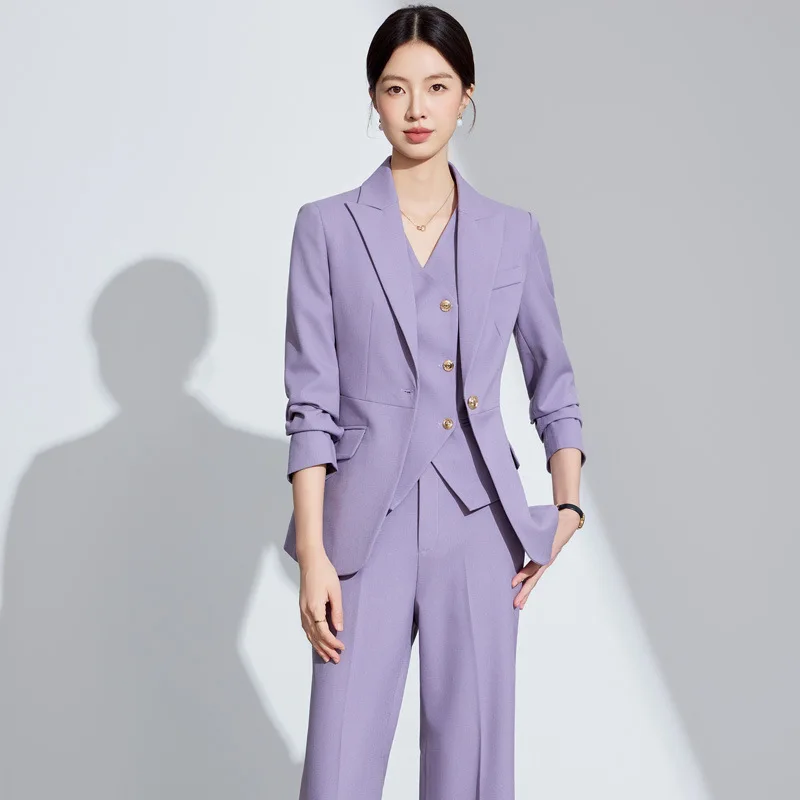 

Высококачественный профессиональный костюм, осенне-зимний модный деловой рабочий костюм, официальный комплект из трех предметов с жилетом