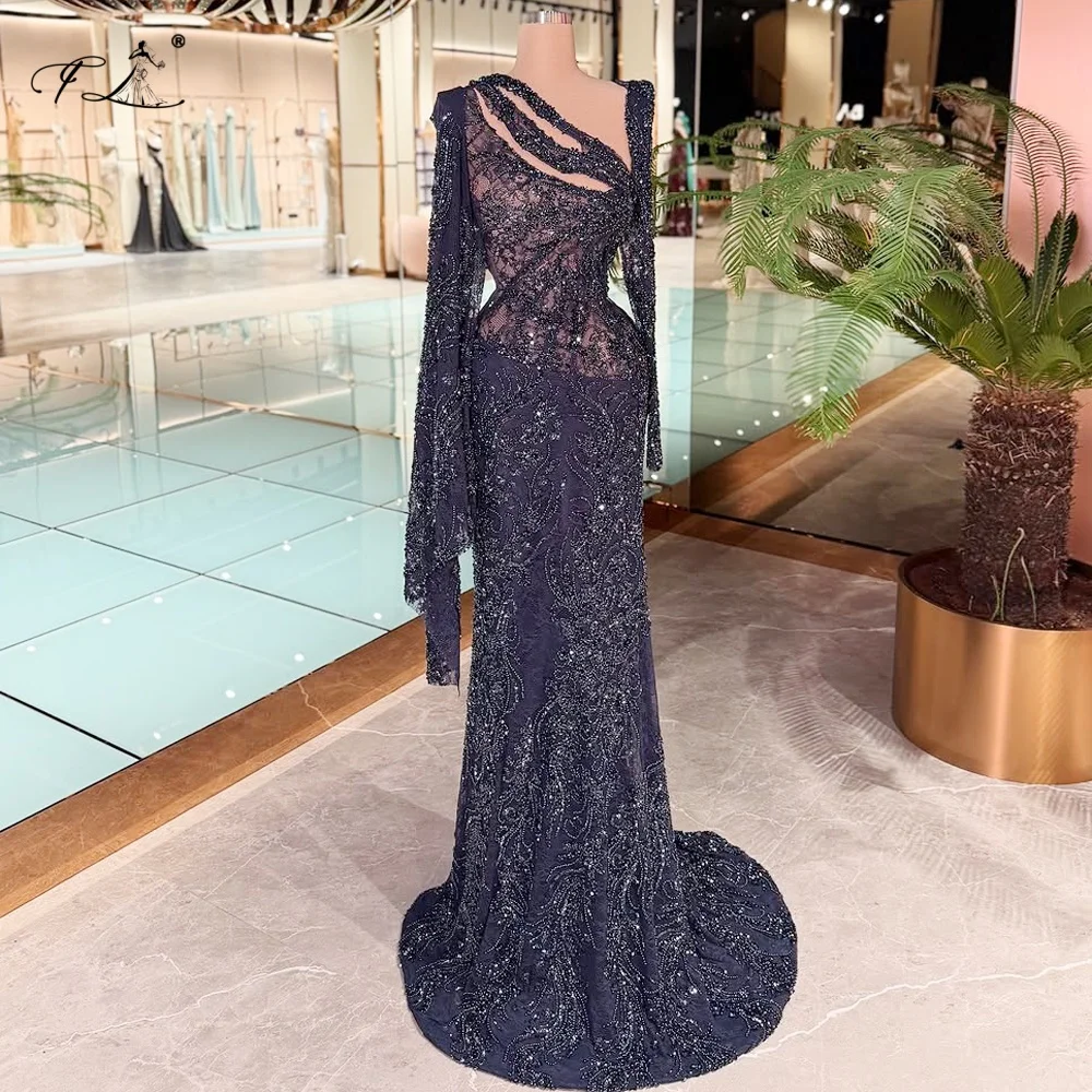 Sexy Lace Mermaid Dress With Slanted Neckline And Irregular Sleeves Beaded Cocktail Dress Special Occasion Gown Party Dress