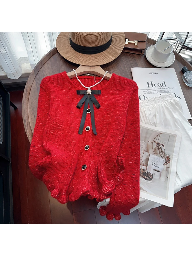 Autumn Winter Women Korean Elegant Solid Color Cardigan Sweater French Vintage Long Sleeve Mori Girl 2000s Aesthetic Old Money