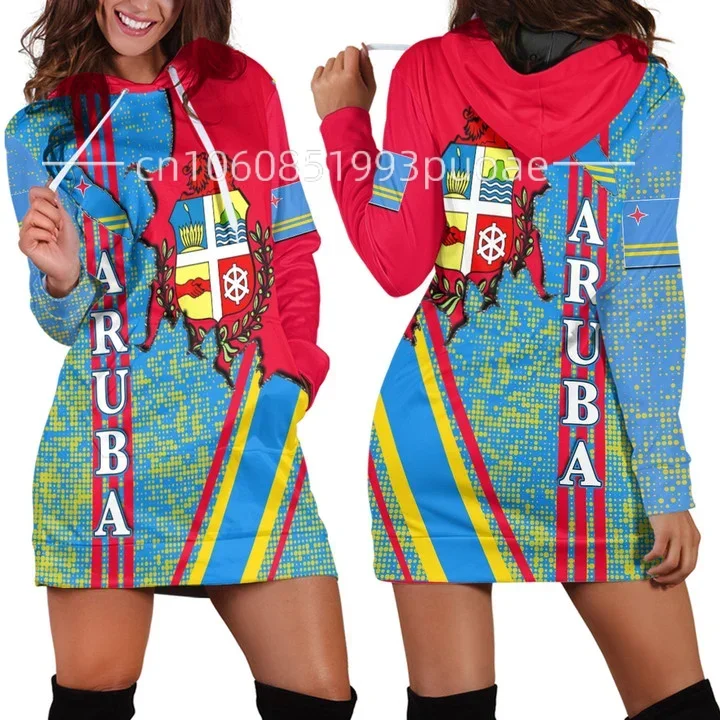 Aruba Frauen Hoodie Kleid Wappen 3D Gedruckt Dame Einteiliges Weibliche Mit Kapuze Pullover Frühling Herbst Casual Langarm