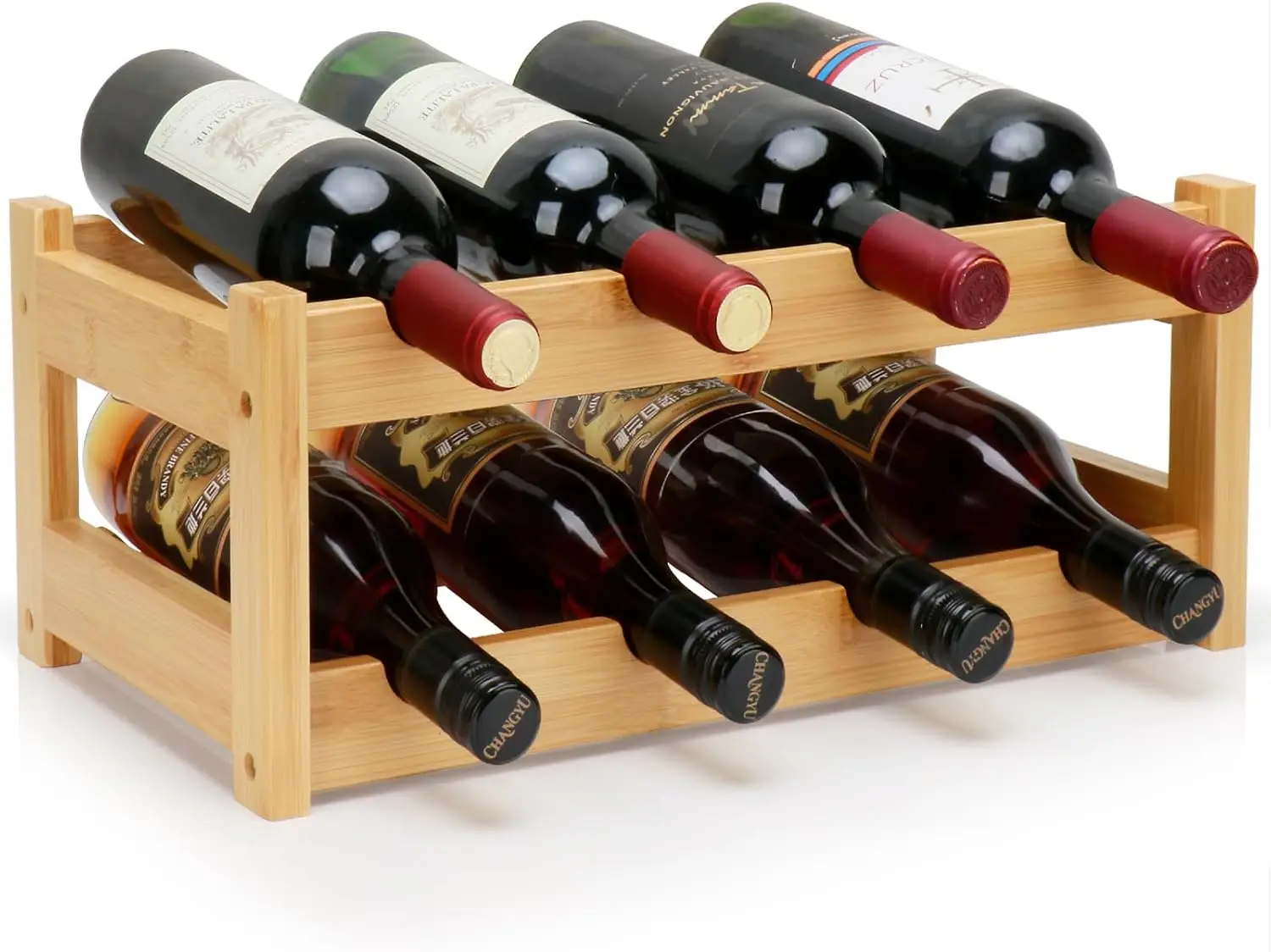 

Bamboo Wine Rack, 2-Tier Storage for 8 Bottles, Easy Assembly Freestanding Cabinet for Kitchen Bar