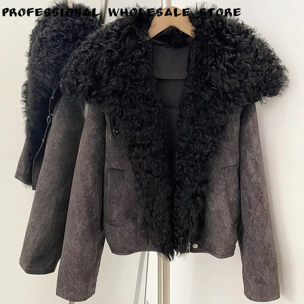 Real Fur Jacket Loose Fit Women's Duck Down Coat with Stand Collar Women's Winter Warm Elegant Natural Fur Outerwear Workwear