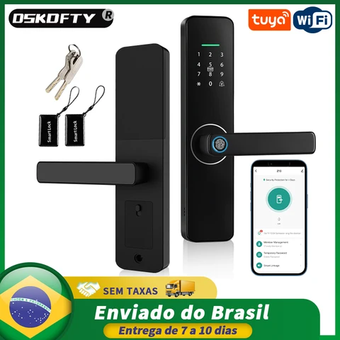 Do Brasil Excelente Fechadura eletronico digital Tuya wifi Eletrônico Door Lock Trabalhar com Digital Smart, desbloqueio remoto, Keyless, impressão digital, 2024 novo