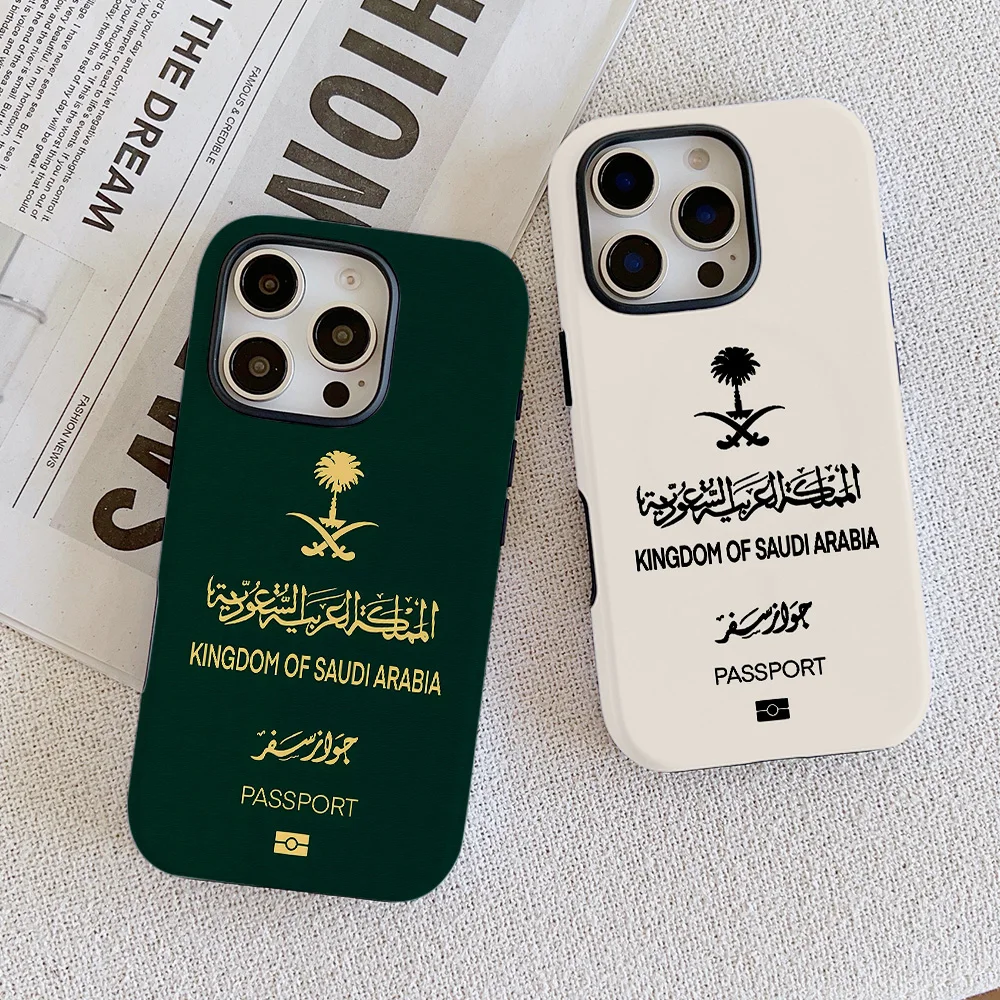 المملكة العربية السعودية جواز السفر جراب هاتف آيفون 17 16 15 14 13 12 11 X XS XR XSMAX 8 Air Pro Max Plus الفاخرة طبقة مزدوجة الغطاء الخلفي #1