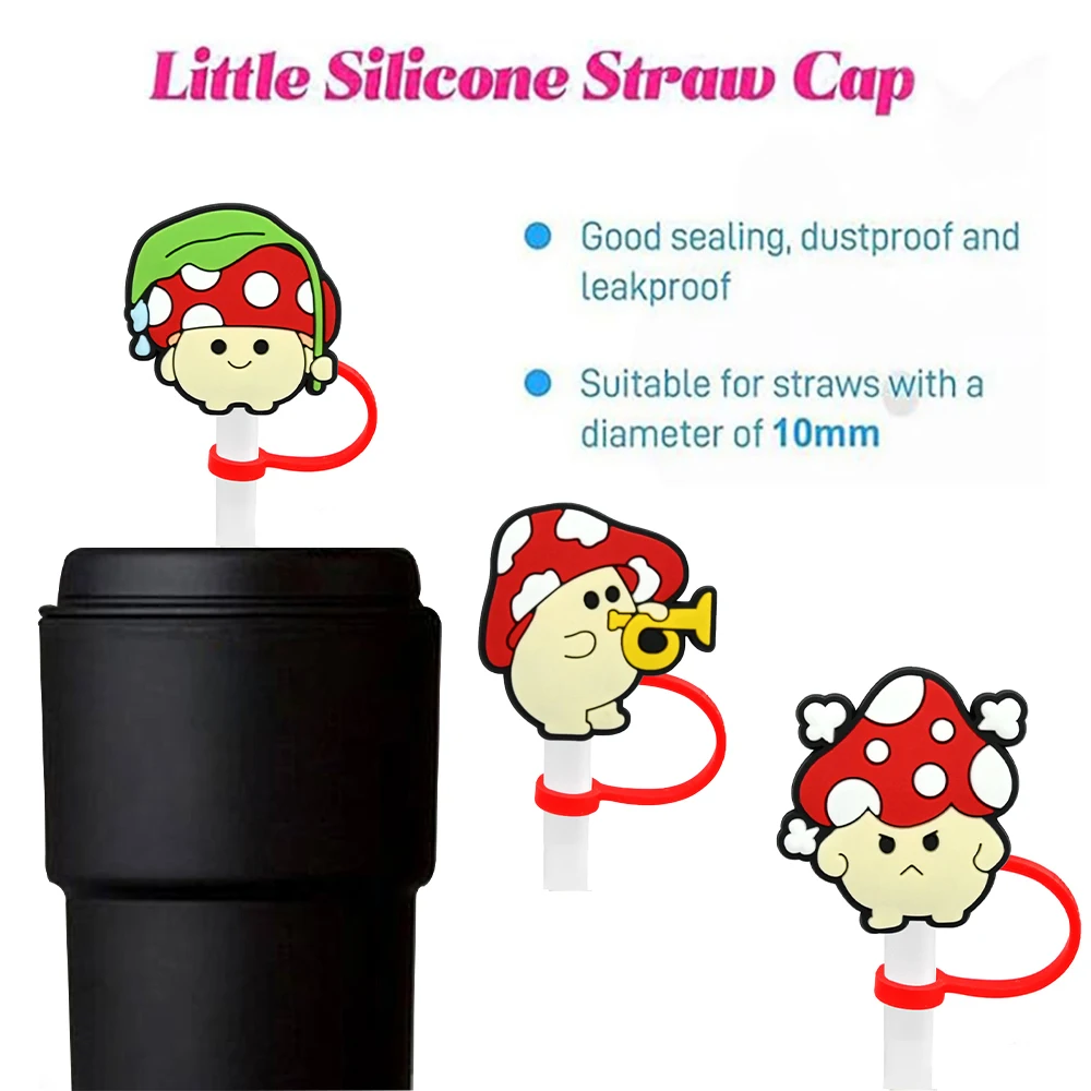 جديد 1-20 قطعة MINISO لطيف الفطر غطاء من القش قابلة لإعادة الاستخدام شرب غطاء غبار كوب زجاجي اكسسوارات ل 10 مللي متر غطاء قش السيليكون