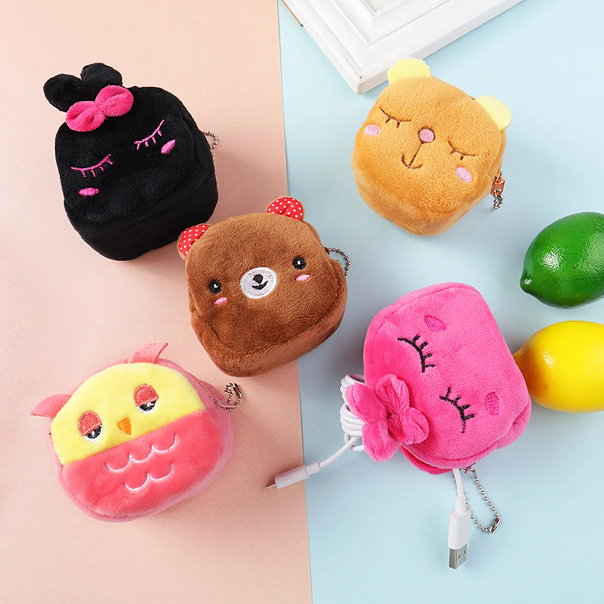 1 mini city minimalist plush cartoon cute little duck frog puppy strawberry zipper pet snack bag coin wallet birthday gift key b