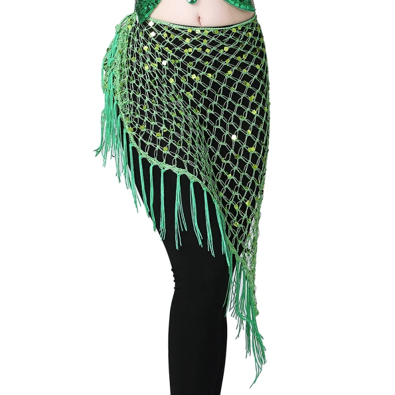 Hollow Out Belly Dance Sequined เข็มขัดเครื่องแต่งกายกระโปรงสะโพกเวทีเสื้อผ้าโซ่เอวผ้าพันคอหญิง Dancewear 14 สี