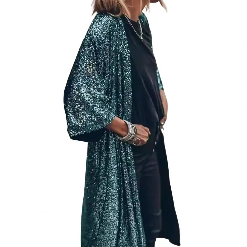 

Sequined Party Cardigan Sparkling Sequin Women's Cardigan Coat for Parties Daily Wear Mid Length Three Quarter Sleeves Jacket