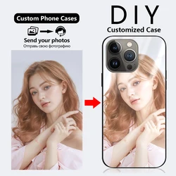 Luxury Fashion Custom Glass Phone Case For iPhone 16 15 7 6 5 XR XS X Plus Pro Max DIY Personalized Photo Silicone Cover Funda