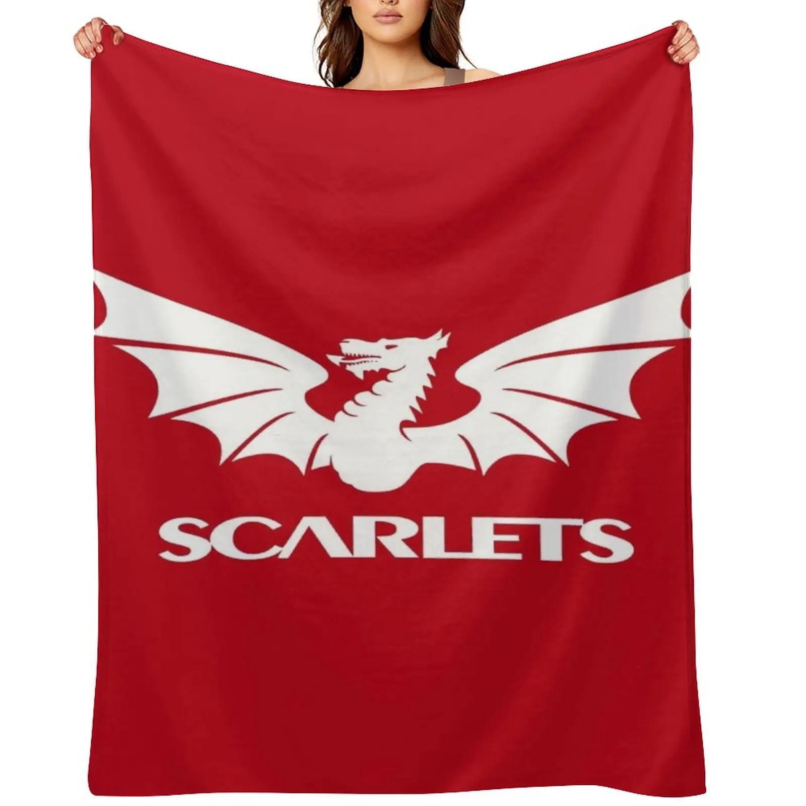 

The Scarlets Rugby in White Throw Blanket Large For Decorative Sofa Multi-Purpose For Sofa Thin Blankets