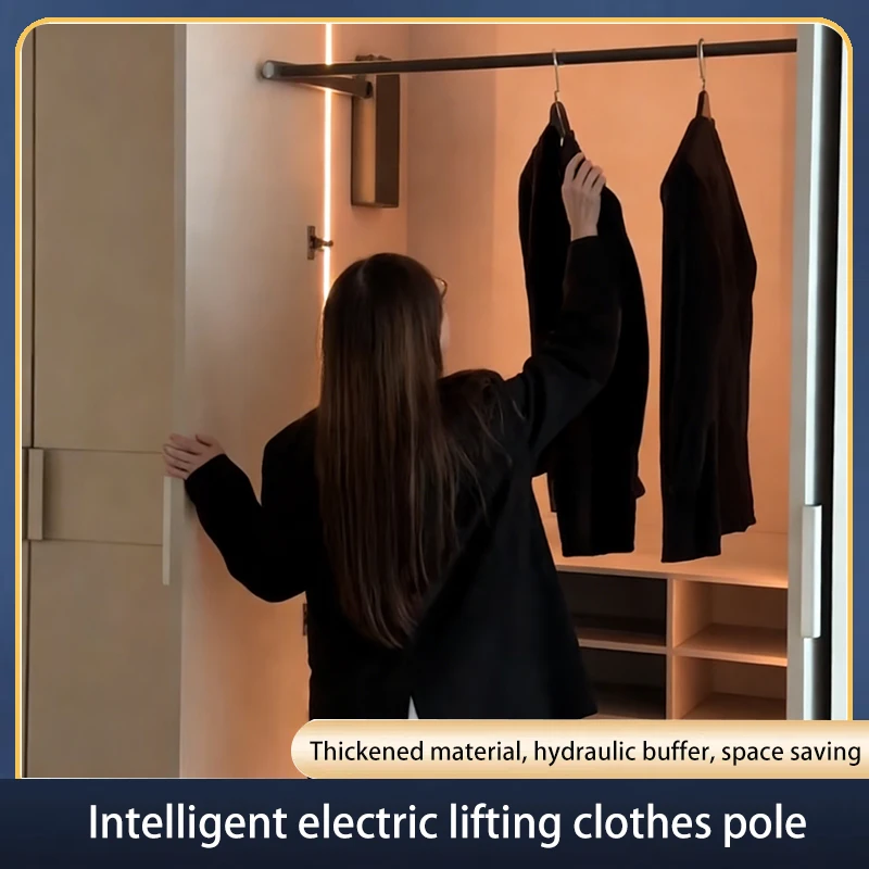

Multifunctional Smart Electric Lift Clothes Hanger Voice Remote Control Automatic Return Adjustable Stainless Steel For Closet