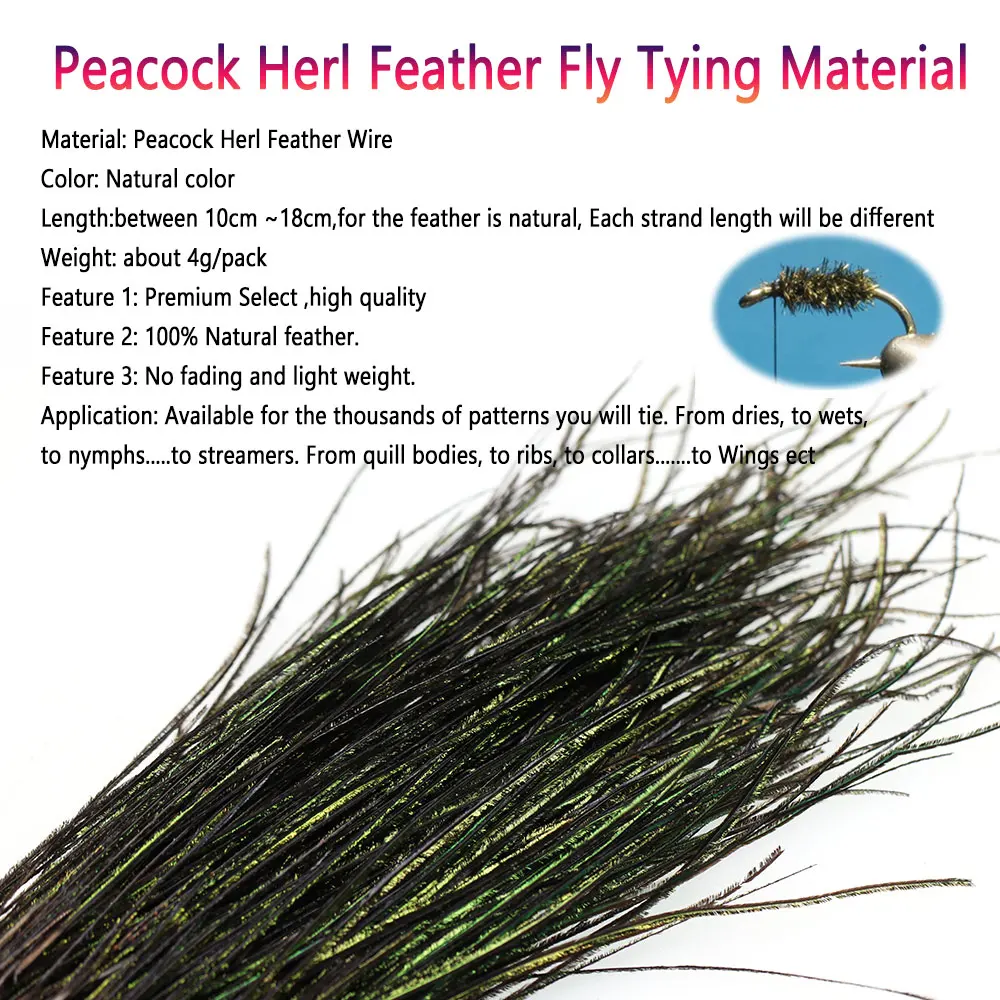 Bimoo Olive Green Natural Peacock Herl Feather Wire Fly Tying Material for Dry Wet Fly Nymphs Streamers Trout Fishing Lure Bait