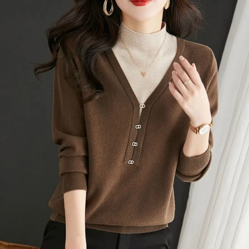 

Women's Autumn Winter Turtleneck Pullover Solid Rivet Screw Thread Long Sleeve Sweater Knitted Undershirt Casual Elegant Tops